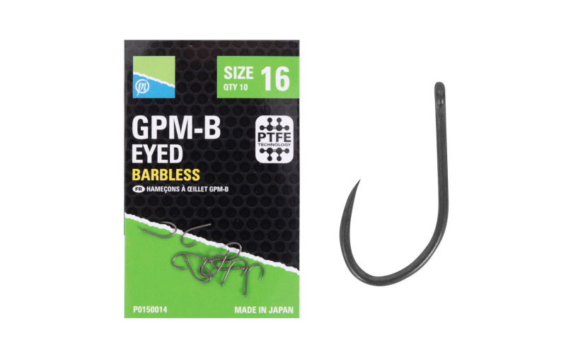 Preston GPM-B Eyed Barbless – confezione e profilo amo